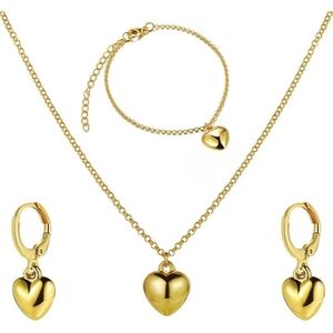 Minimalist Gold Love‎ Heart Jewelry Set Necklace Bracelet Earrings